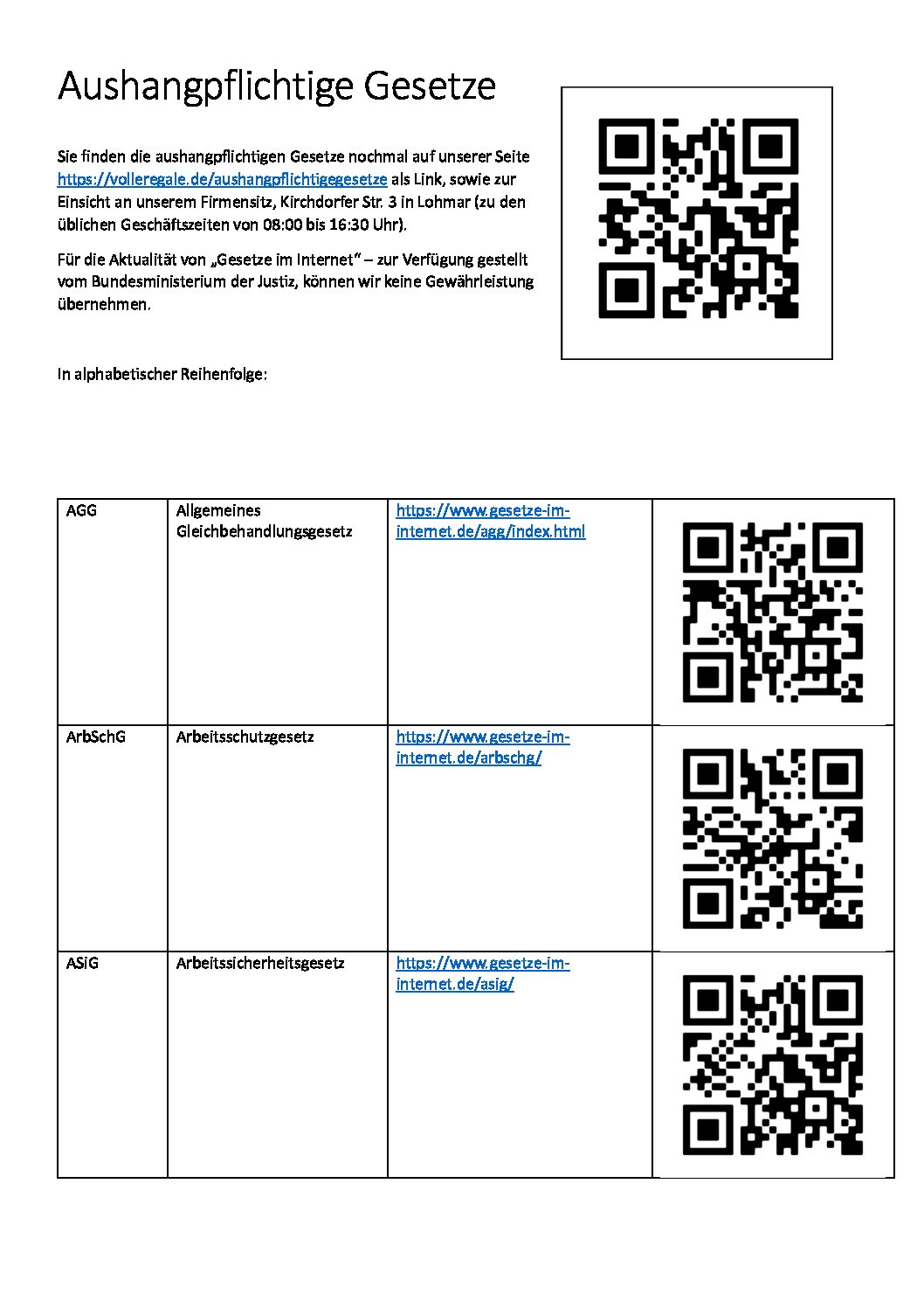 Aushangpflichtige Gesetze Teamwork Instore Services GmbH